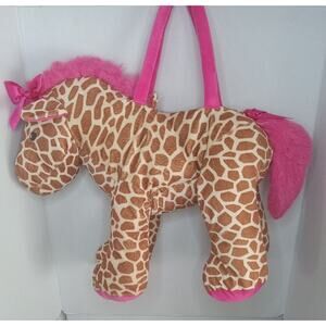 Toby NYC Kids Plush Giraffe Purse Bag Girls Pink Bow Vintage Zip Up - 20"x 17"